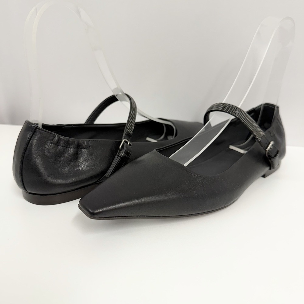 Brunello Cucinelli Mary Jane Leather Shoes Black Monili Crystal NWT $1350 38 1/2 - Picture 3 of 13